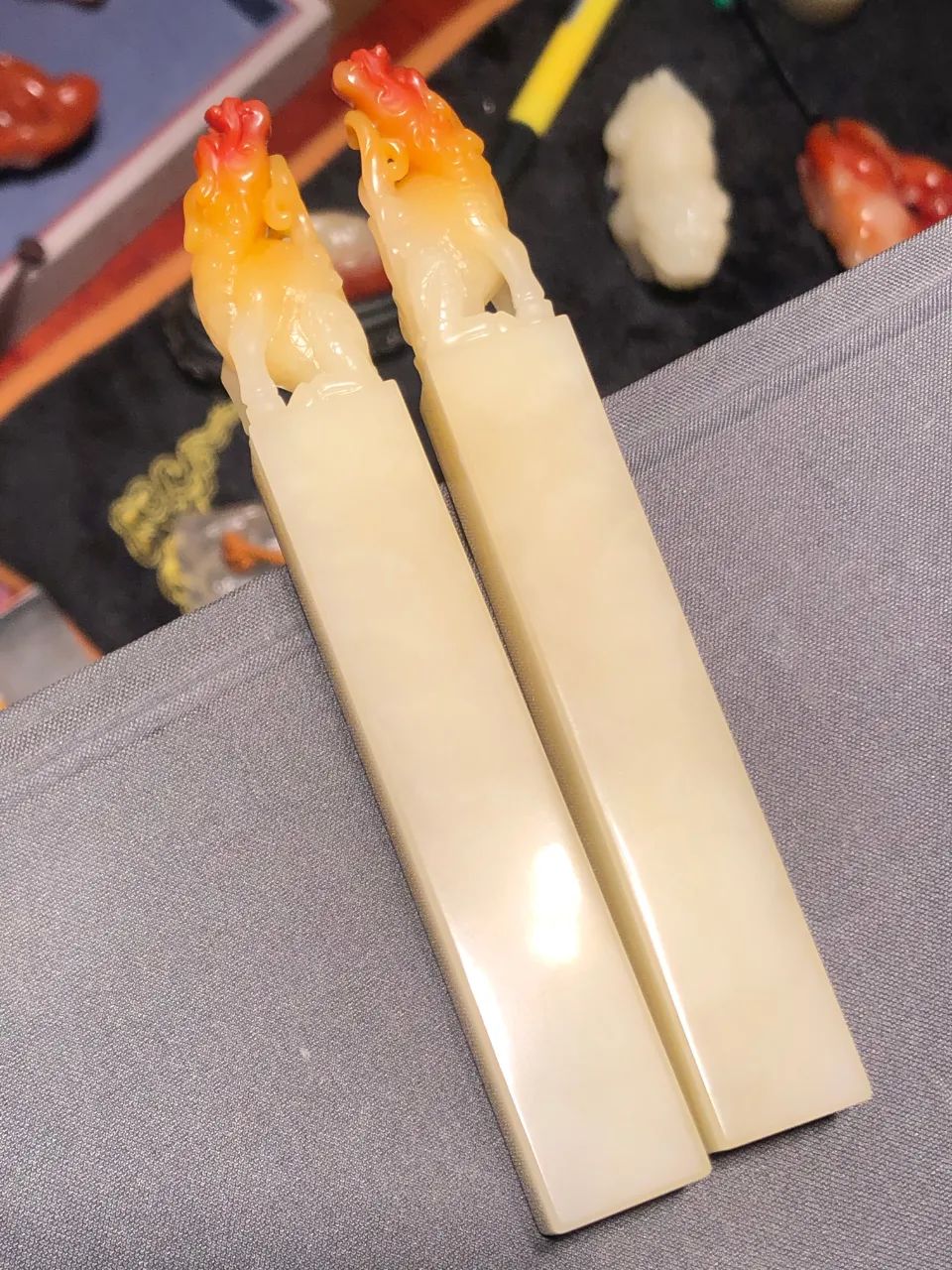 雷劍鏢大師作品高品質方正壽山三彩芙蓉對章，迸發出的美意讓人嘆為觀止!