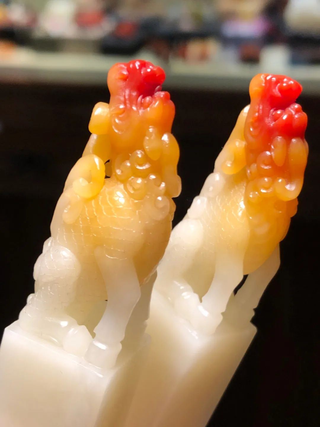 雷劍鏢大師作品高品質方正壽山三彩芙蓉對章，迸發出的美意讓人嘆為觀止!