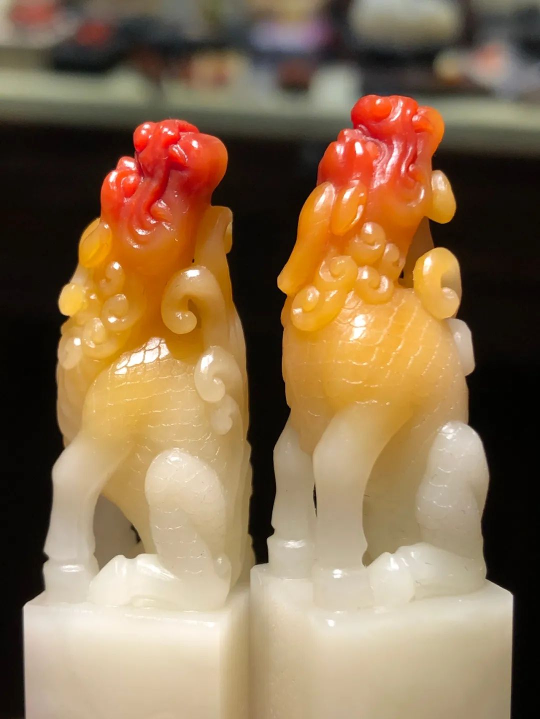 雷劍鏢大師作品高品質方正壽山三彩芙蓉對章，迸發出的美意讓人嘆為觀止!
