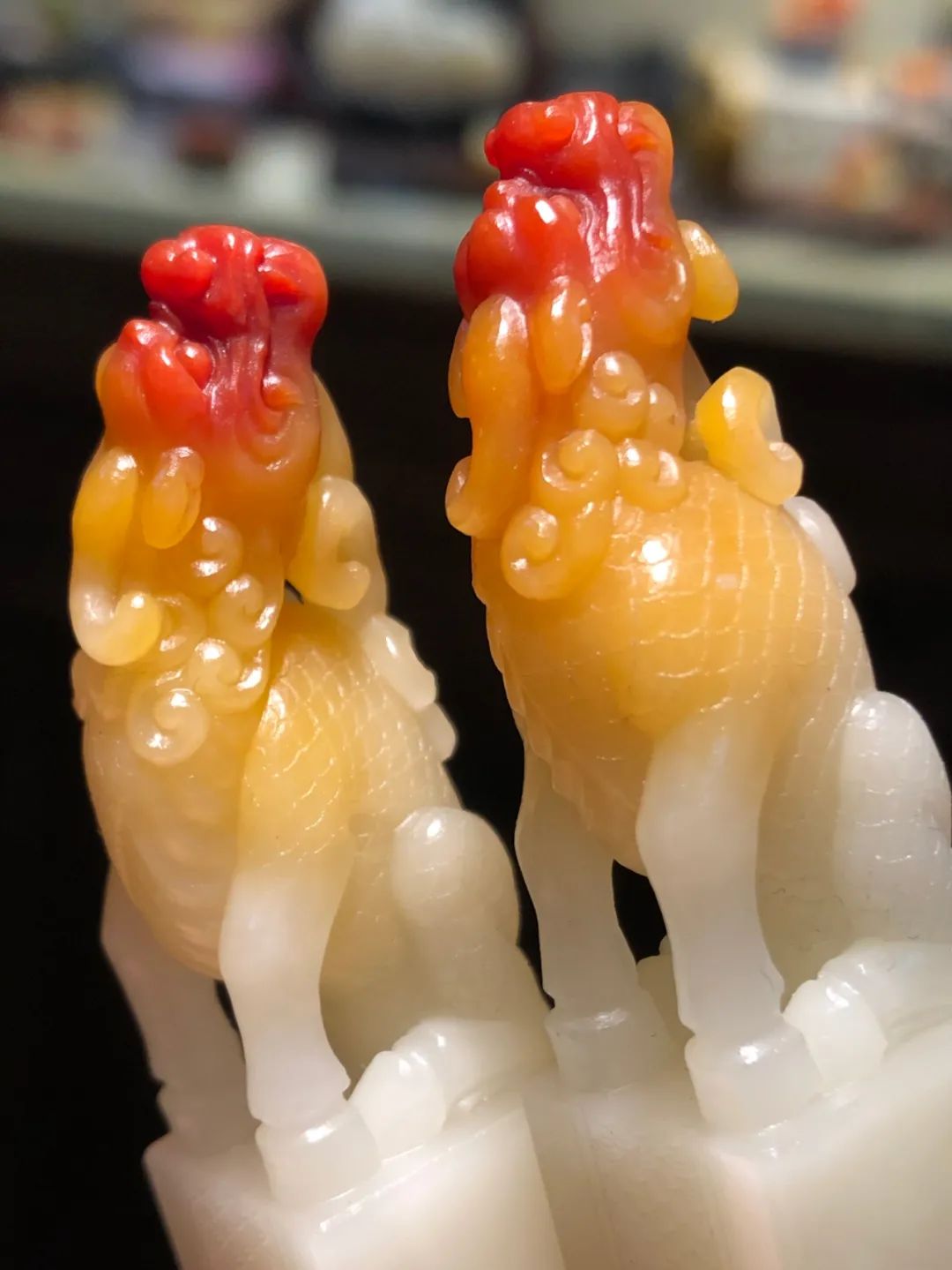 雷劍鏢大師作品高品質方正壽山三彩芙蓉對章，迸發出的美意讓人嘆為觀止!