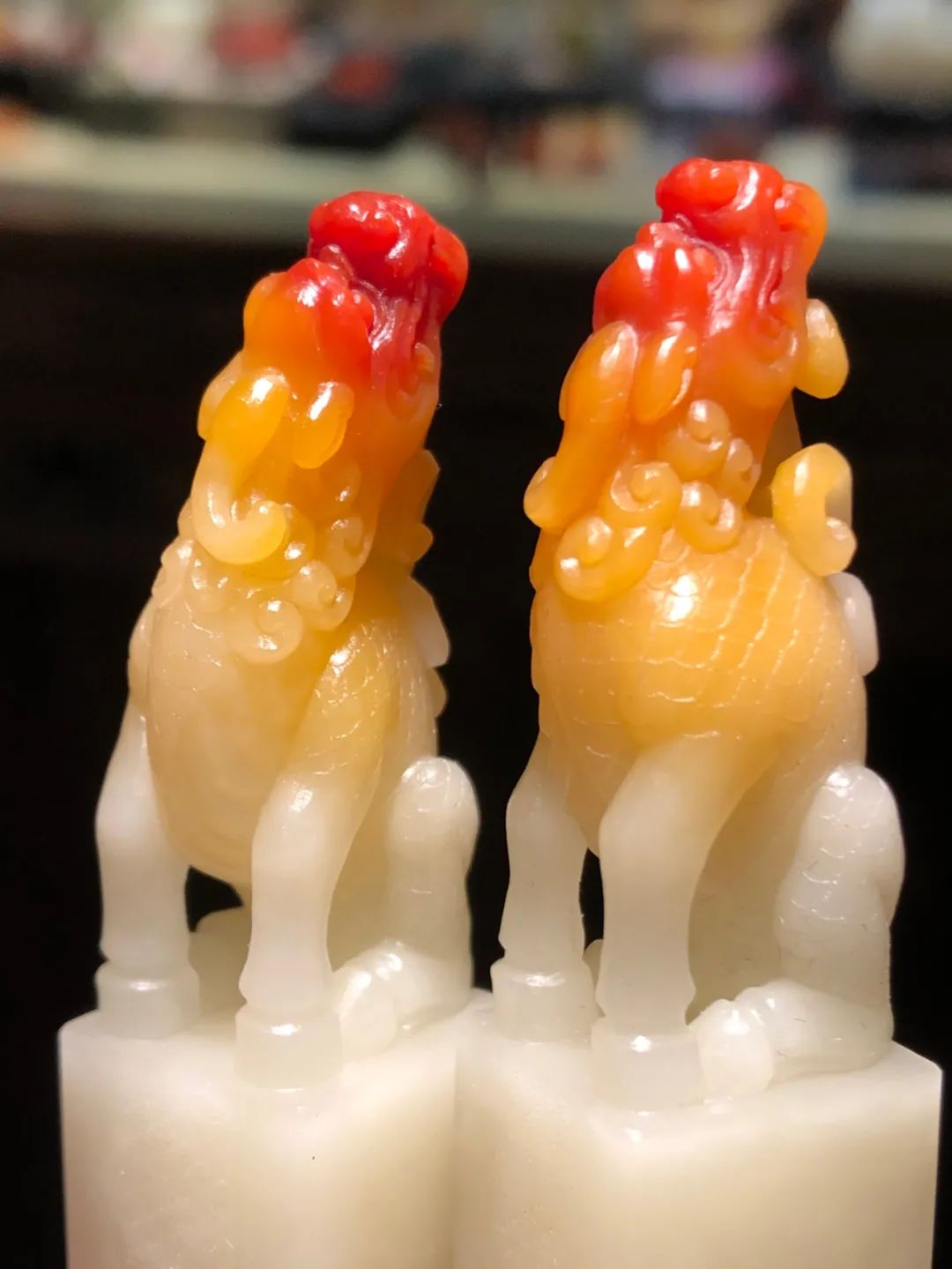 雷劍鏢大師作品高品質方正壽山三彩芙蓉對章，迸發出的美意讓人嘆為觀止!