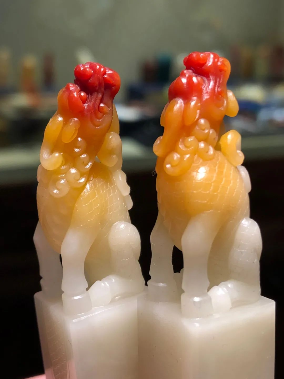 雷劍鏢大師作品高品質方正壽山三彩芙蓉對章，迸發出的美意讓人嘆為觀止!